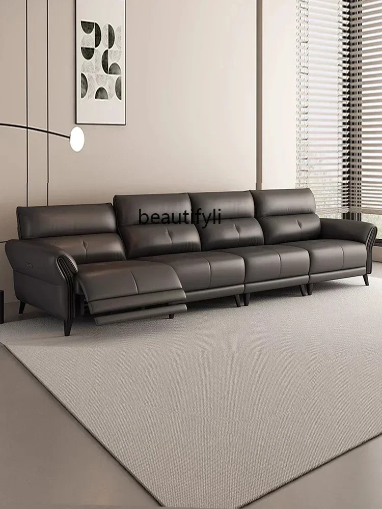 C First Class Electric Functional Leather Sofa Modern Simple Home Living Room Zero Wall High-End Straight Leather Sofa