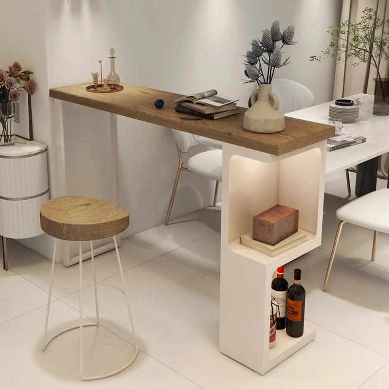 

Кремовый обеденный стол-бар из массива дерева, узкий, с интегрированной перегородкой, для дома, длинный, в стиле лог-хаус