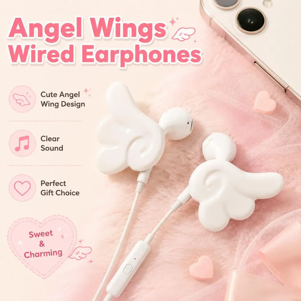 Creative Earphone Decorative Accessories Angel Wings 3d Printed Wired Earphone Decorative Wings Kawaii DIY Earbud Accessories