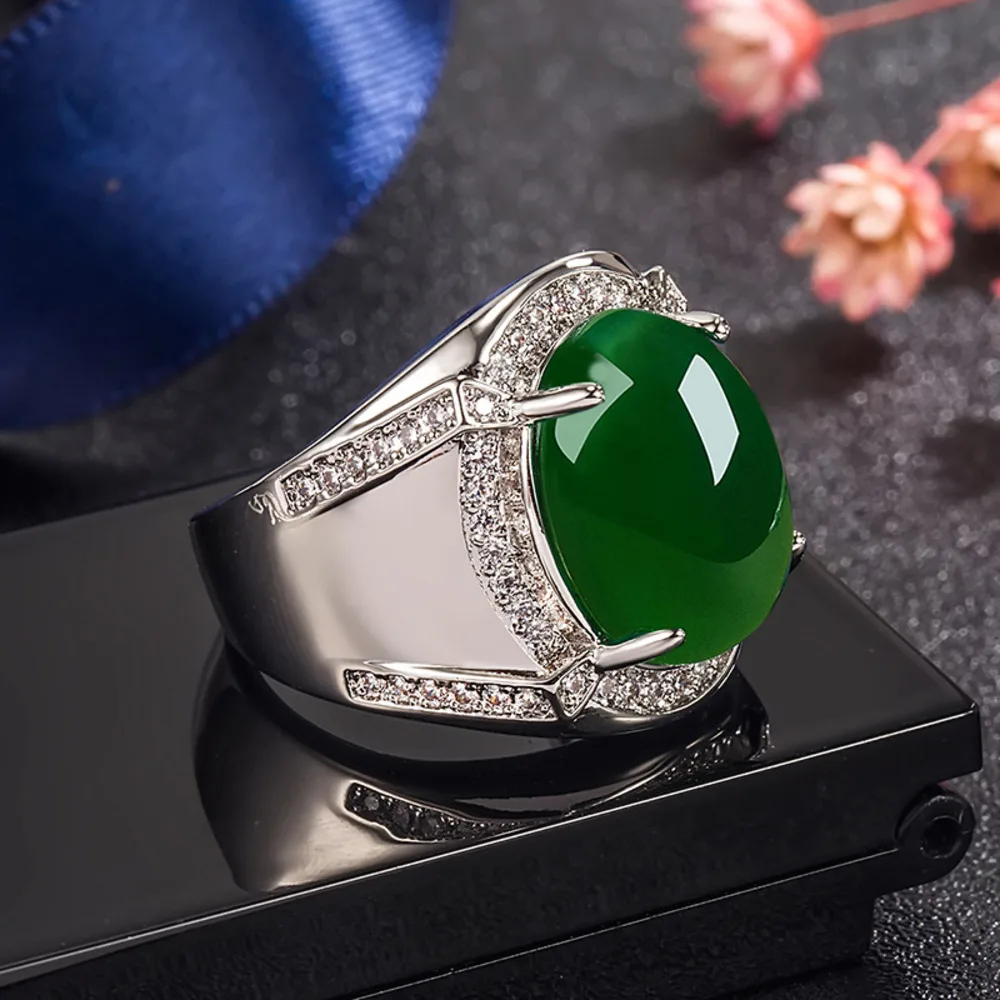 WOSIKATE الرجال الاستبداد البيضاوي الشكل كريسوبراسي خاتم مجوهرات الأزياء 925 الفضة الأعمال قابل للتعديل الدائري للرجال