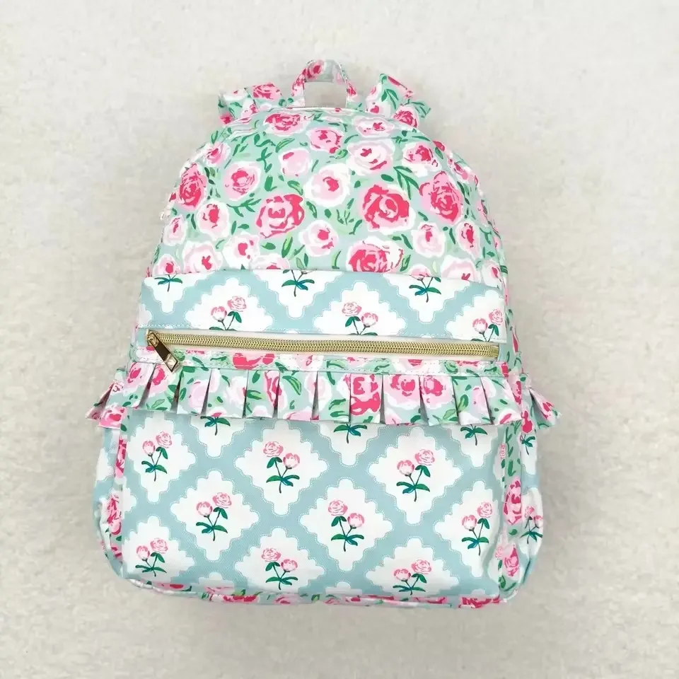 

New Arrival Children Plaid Flower Print Backpack Boy and Girls Zipper Waterproof Backpack Toddler Ruffle School Book Bags