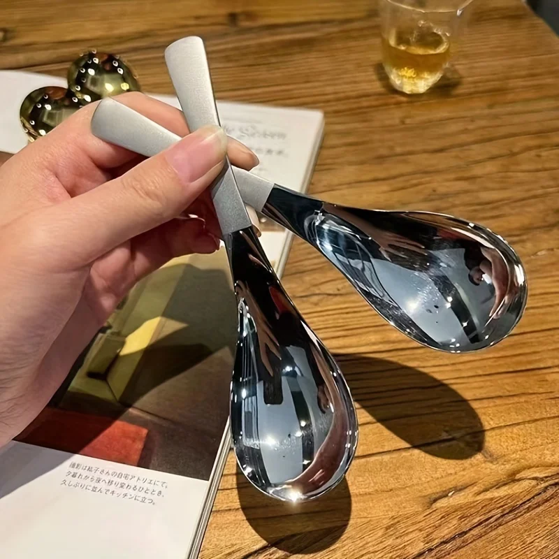 1pc,Soup Spoon Household, Earl Spoon Caviar Stainless Steel Commercial Short Handle Golden Spoon, Rice Spoon Drinking Soup Spoon
