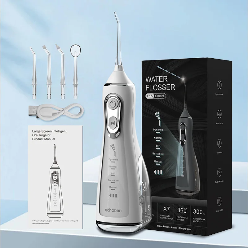 Irrigador bucal de agua, hilo Dental inalámbrico, 5 modos IPX7, resistente al agua, tanque de agua de 300ML, eliminación de cálculo Dental, 1800 pulsos/min