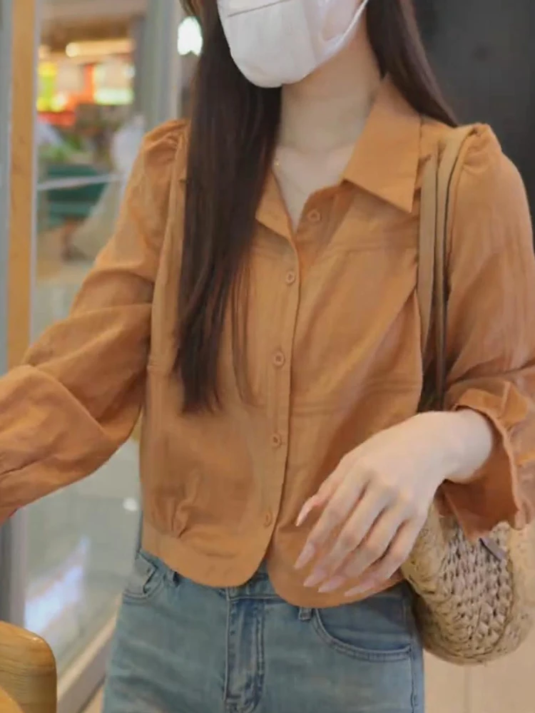 

Faionable Long Sve irt Ele Beautiful Women's Top Korean Sle Button Plaet Straight Cut Breathable Comfortable S...