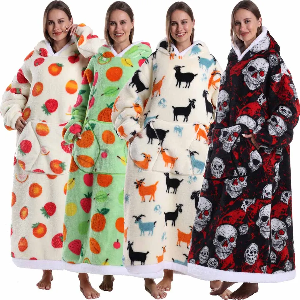 

Woman Towel Robe Home Clothes Long Winter Warm Thick Bathrobe Soft Fluffy Pullovers Man Loungewear Pjs Oversized Hoodie Blanket