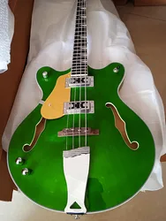 Left-Handed Bass clear Green Gloss vintage Electric Guitar Golden protective plate