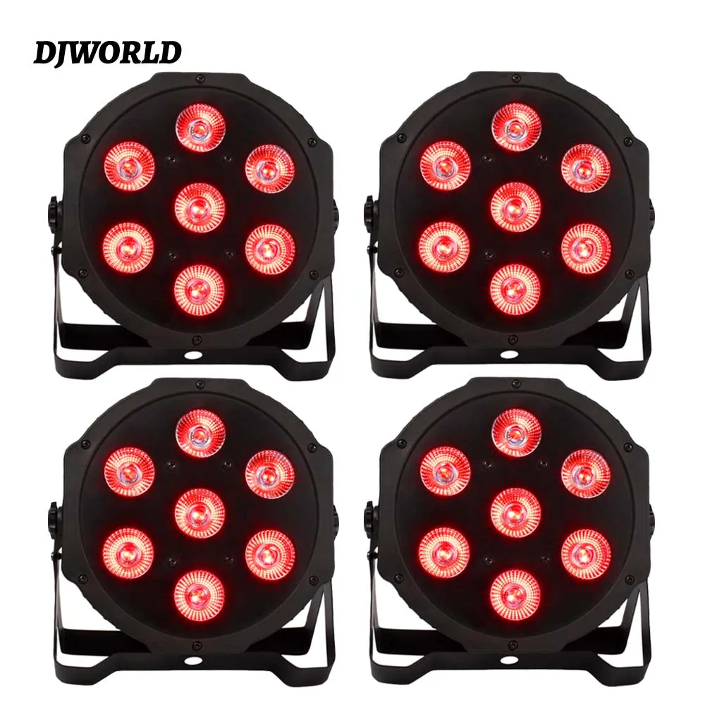 

4pcs 7x18W LED RGBWA+UV Flat Par Light DMX Controller Lighting Professional Lighting Effect DJ Disco Clubs Party Stage Light