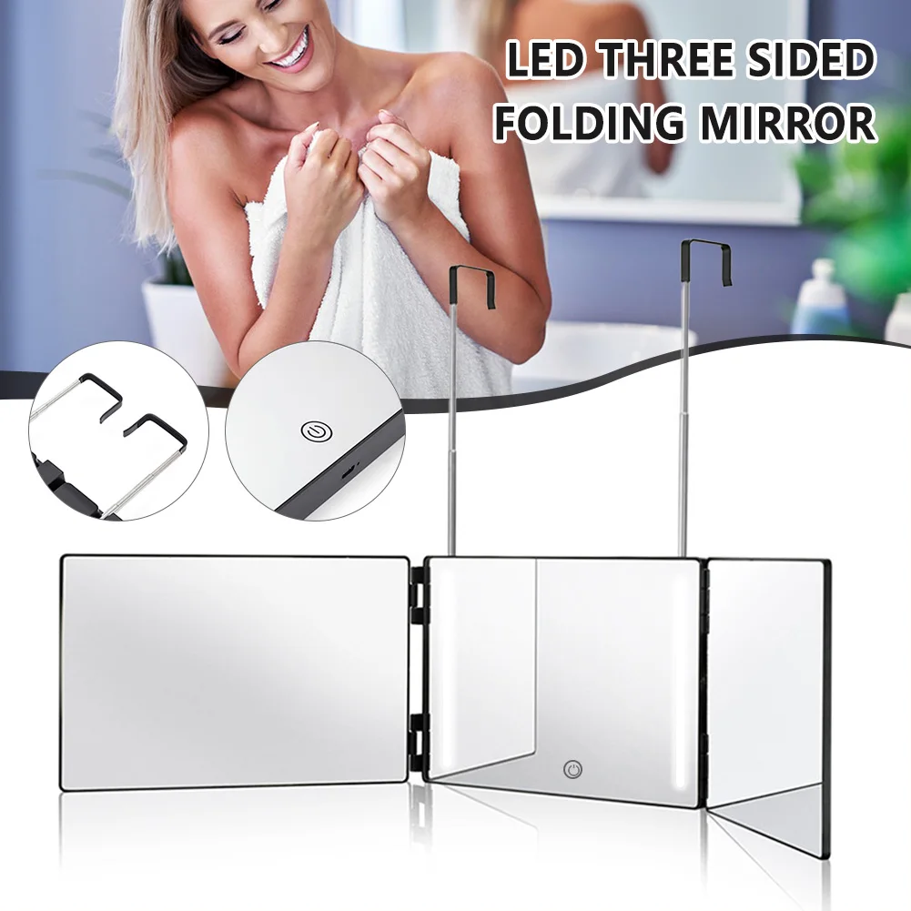 

Folding 3 Sides Mirror Portable Makeup Mirror With Hook For Self Hair Cutting Reflection Trifold Mirror Зеркало Для Макияжа 거울