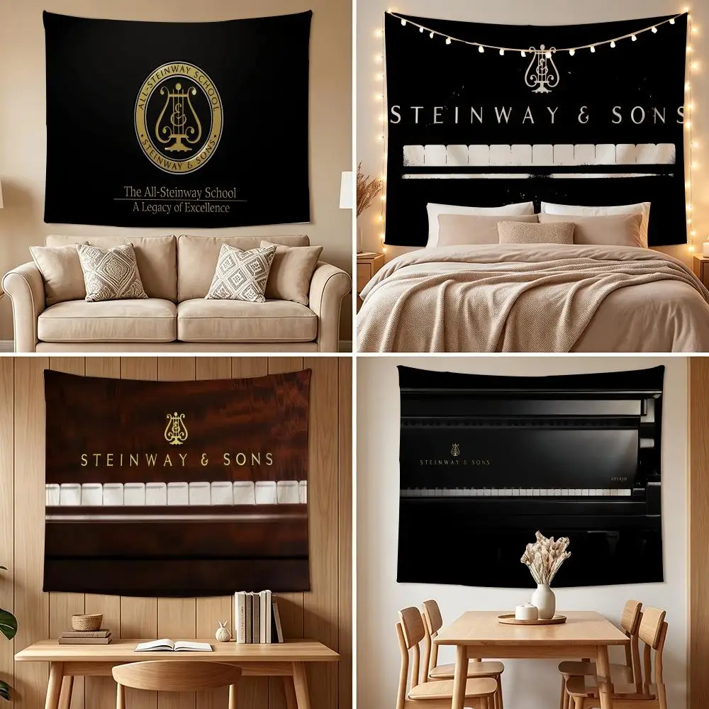 S-Steinway&Sons Tapestry Custom Living Bedroom Party Dormitory Interior Wall Bohemian Decoration Attached Clip