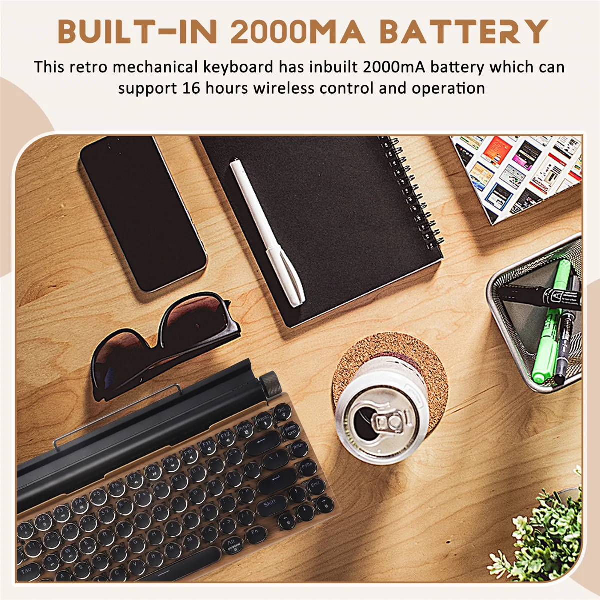 لوحة مفاتيح آلة كاتبة POP-lRetro لوحة مفاتيح ميكانيكية لاسلكية تعمل بالبلوتوث 83 مفتاحًا لوحة مفاتيح كمبيوتر للكمبيوتر المحمول