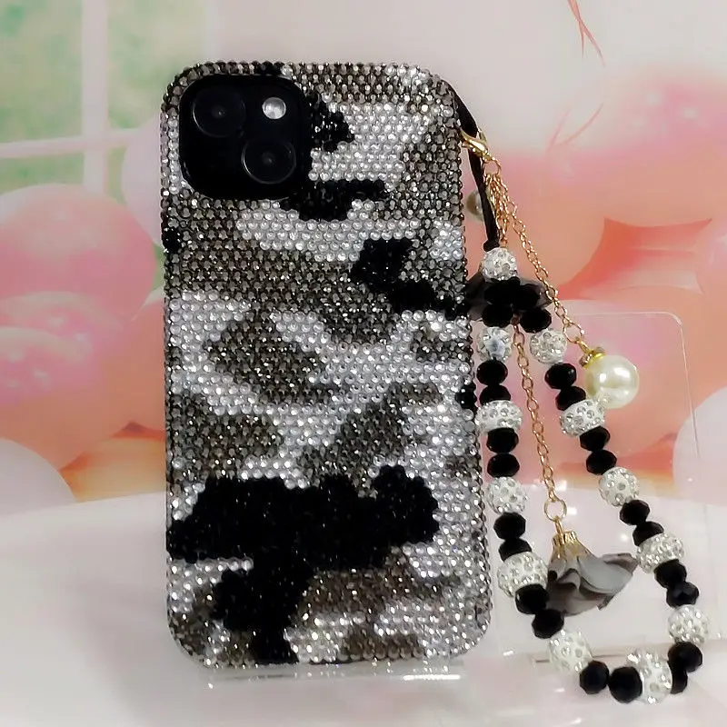 Handmade Rhinestone Phone Case for iPhone 16 Pro Max 16 Plus 15 14 13 Pro 12 11 XSMax XR X with Crystal Pendant Protection Cover