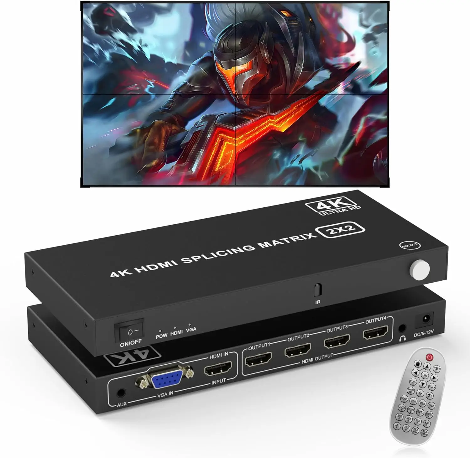 

2x2 HDMI Video Wall Controller 4K@30HZ HDMI &VGA Input TV Wall Controller 1x3 1x4 2x2 2x1 3x1 4x1 for 4 TV Stitching Splicer Box