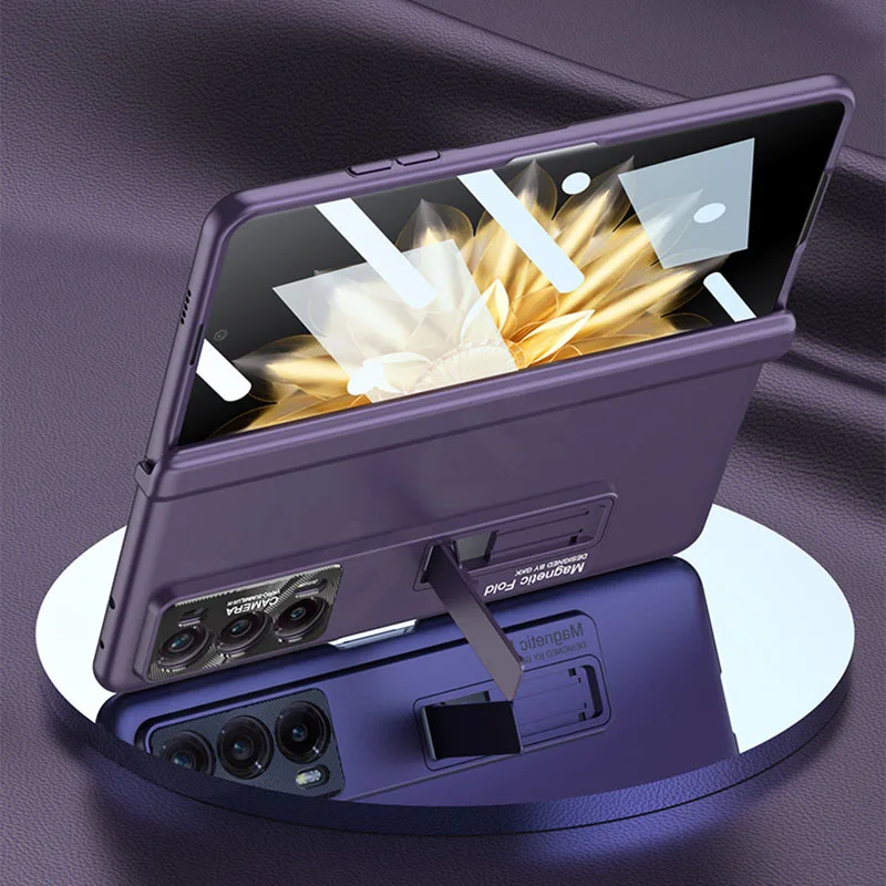 حافظة مفصلية مغناطيسية لهاتف Honor Magic V2 مضادة للخبط شاشة خارجية زجاجية حامل غطاء صلب غير لامع لهاتف Honor Magic V2