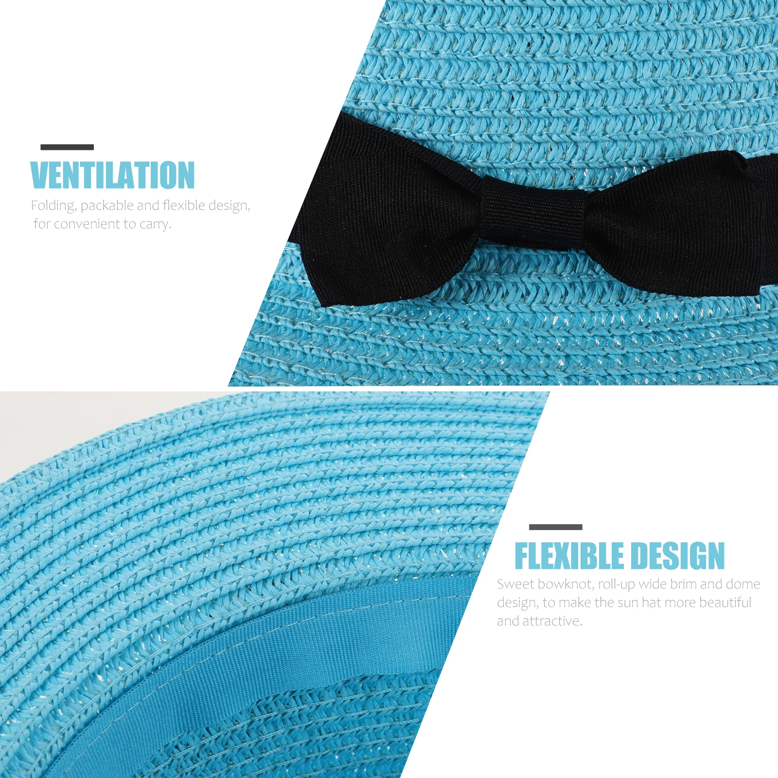 

Dome Sun Hat Roll-up Cute Summer Top Sky-blue Extra Wide Brim Women Bulk Straw Hats Cap Attractive