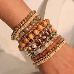 12pcs Fashion Boho Sandy Beach Style Beaded Bracelet Handmade Beach Party Elastic Anklets