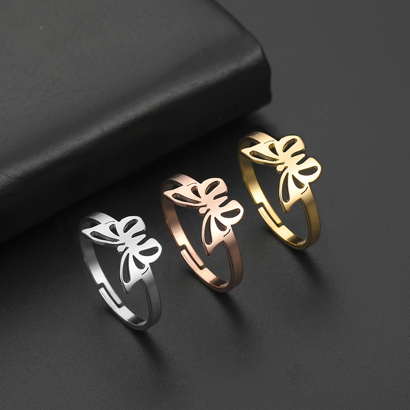 Amaxer Fashion Stainless Steel Openwork Butterfly Ring Adjustable Sweet Cute Open Rings Female Wedding Engagement Jewelry Gift