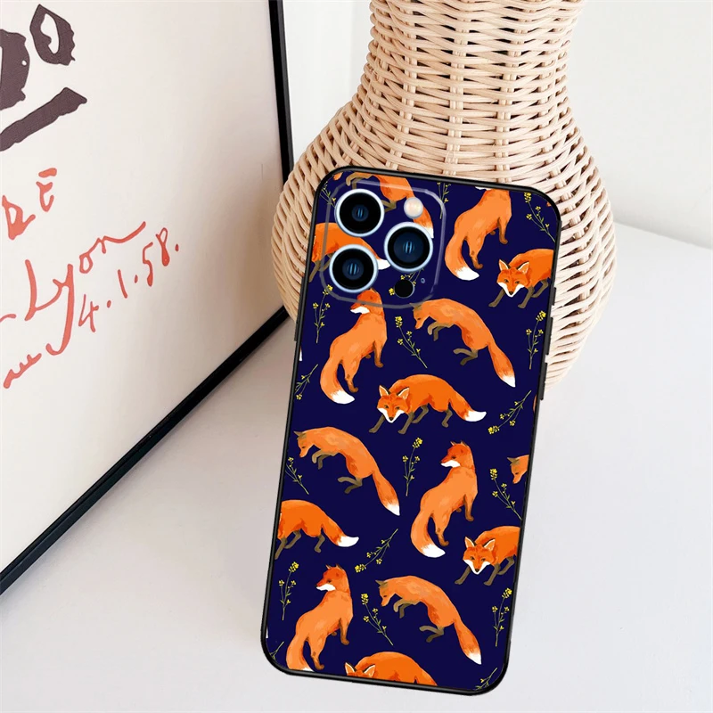 Cartoon Foxes Animal Cover Case For iPhone 14 Pro 11 16 15 Pro Max 12 13 Mini Plus XS X XR Funda image 2