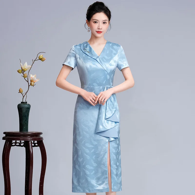 

Yourqipao Acetate Satin Cheongsam Dress Chinese Traditional Wedding Party Prom Dress Mother of The Groom Qipao Gowns