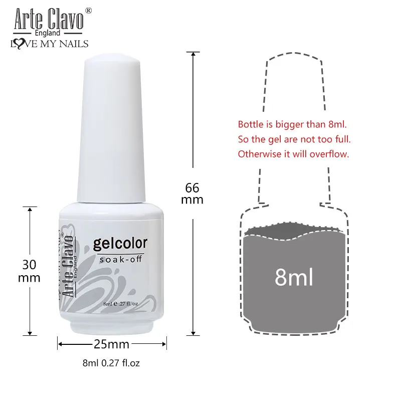 Arte Clavo-세미 퍼머넌트 UV LED 램프 네일 폴리시 젤, 하이브리드 네일 아트 젤, 순수 컬러
