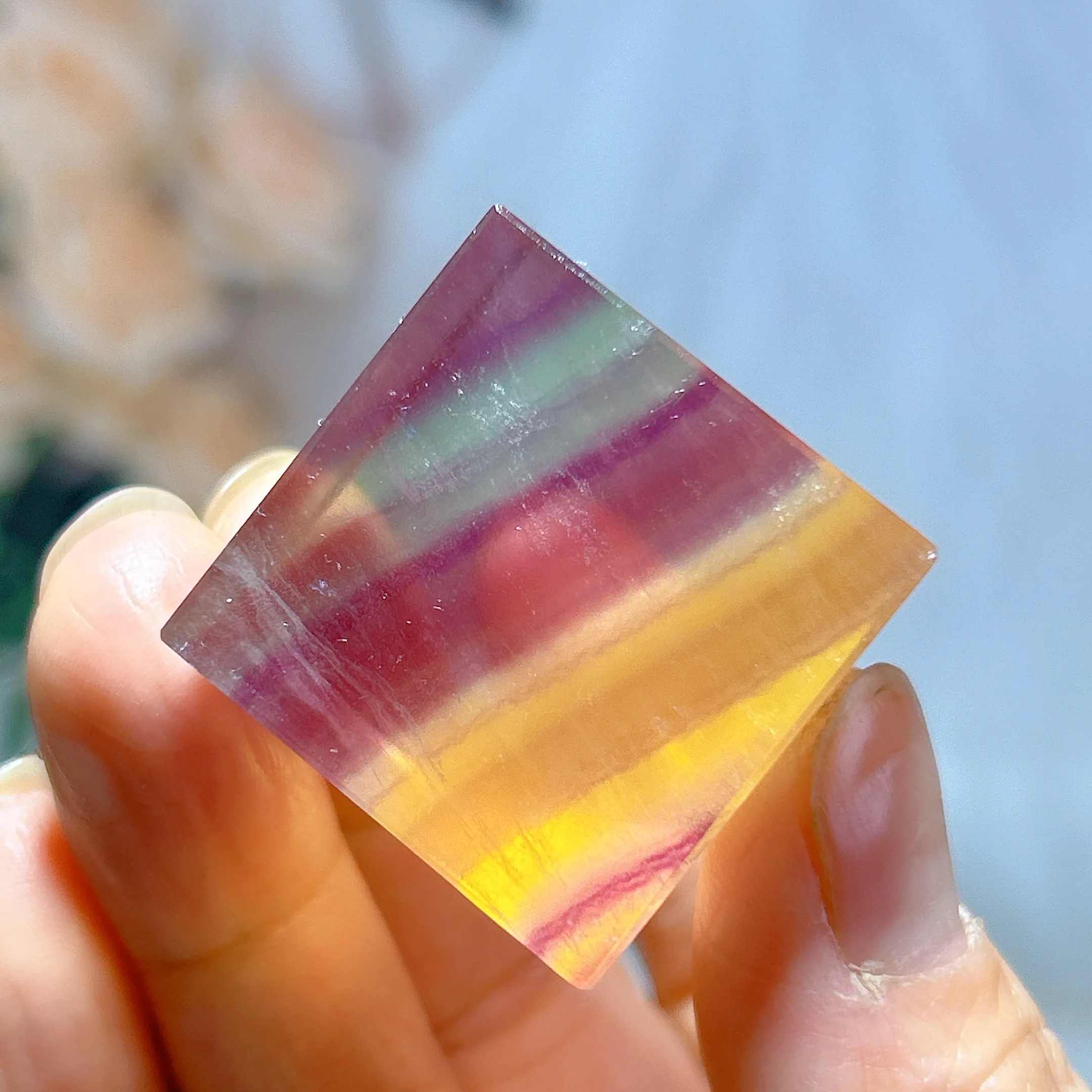 Healing Natural Crystal Candy Fluorite Cube Colorful Stripe Flashy High Quality Reiki Ornament Home Decorations Ore Gift