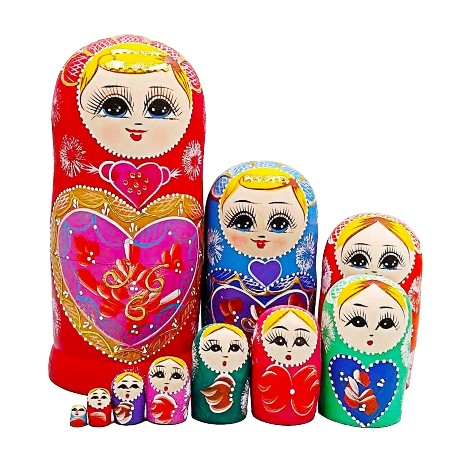 

10 Pieces Matryoshka Handpainted Traditional Children Toys Cartoon Stacking Doll Set Russian Nesting Dolls for Shelf Tabletop