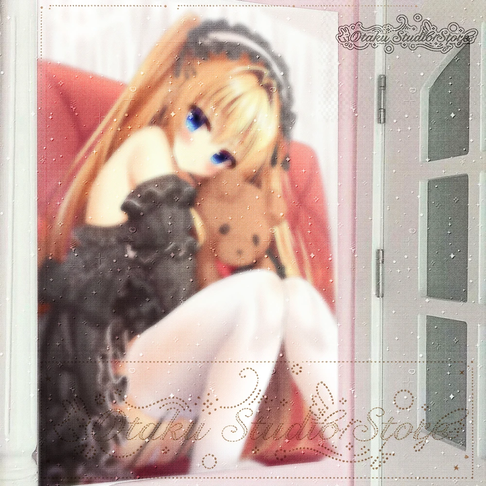 Sweet Gothic Lolita Anime Girl Tapestry Teddy Bear Aesthetic Wall Tapestryきらきら Blonde Twin Tail Anime Tapestry Dark Lace Dress R