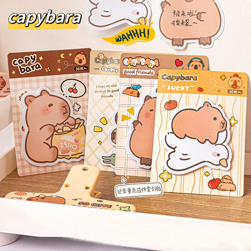 30/90 Sheets Cute Capybara Sticky Notes Kawaii Notepad Index Office Accessories Memo Pad Aesthetic Stationery School Items