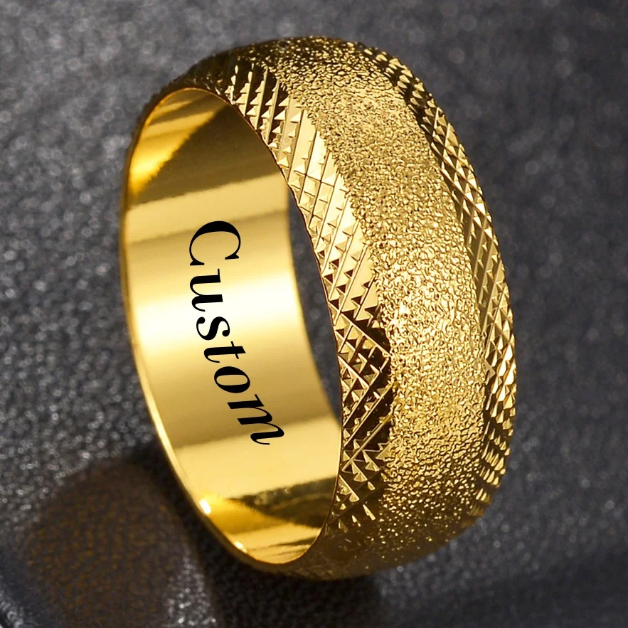 Custom Name Stainless Steel Gold Color Frosted Finger Rings for Men Women Personality Engrave Wedding Band High Quality Jewelry