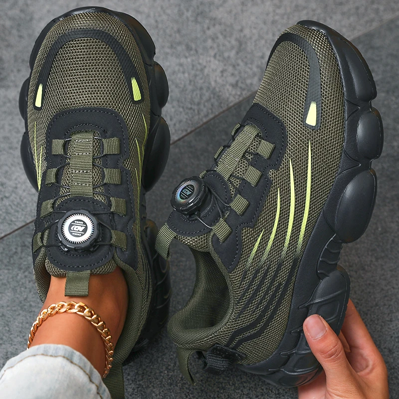 Atmungsaktive Mesh-Laufschuhe für Damen, rutschfeste, verschleißfeste Arbeitsschuhe, robuste, bequeme Turnschuhe, Twist-Schnalle, kein Schnürdesign – Detail 2