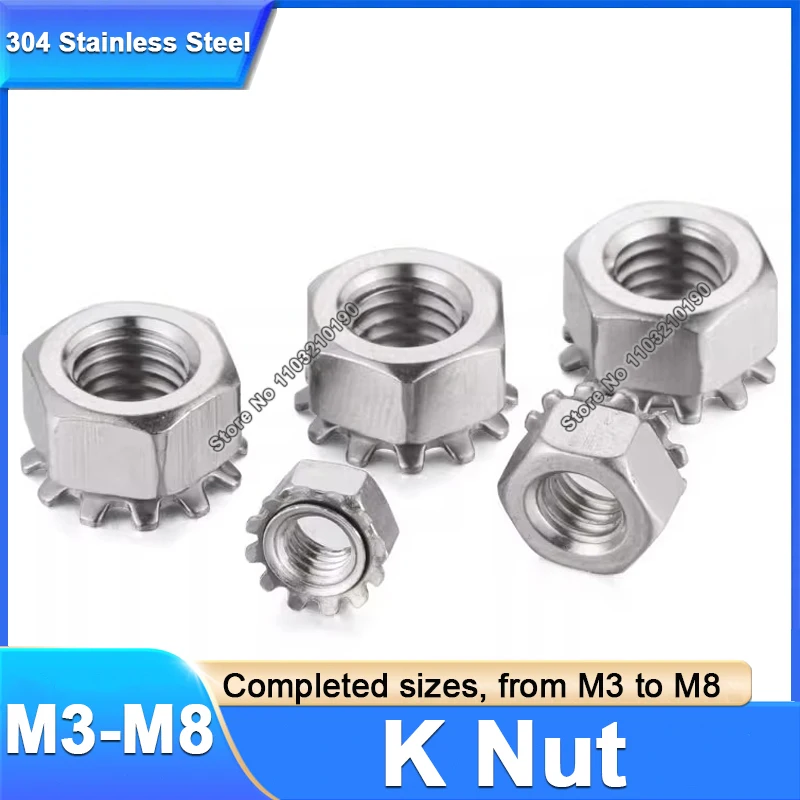 

5-100pcs K Nut M3 M4 M5 M6 M8 304Stainless Steel Lock Kep Multi-Gear Hexagon Nuts K Type Multi Tooth Anti-loose Serrated Hex Nut