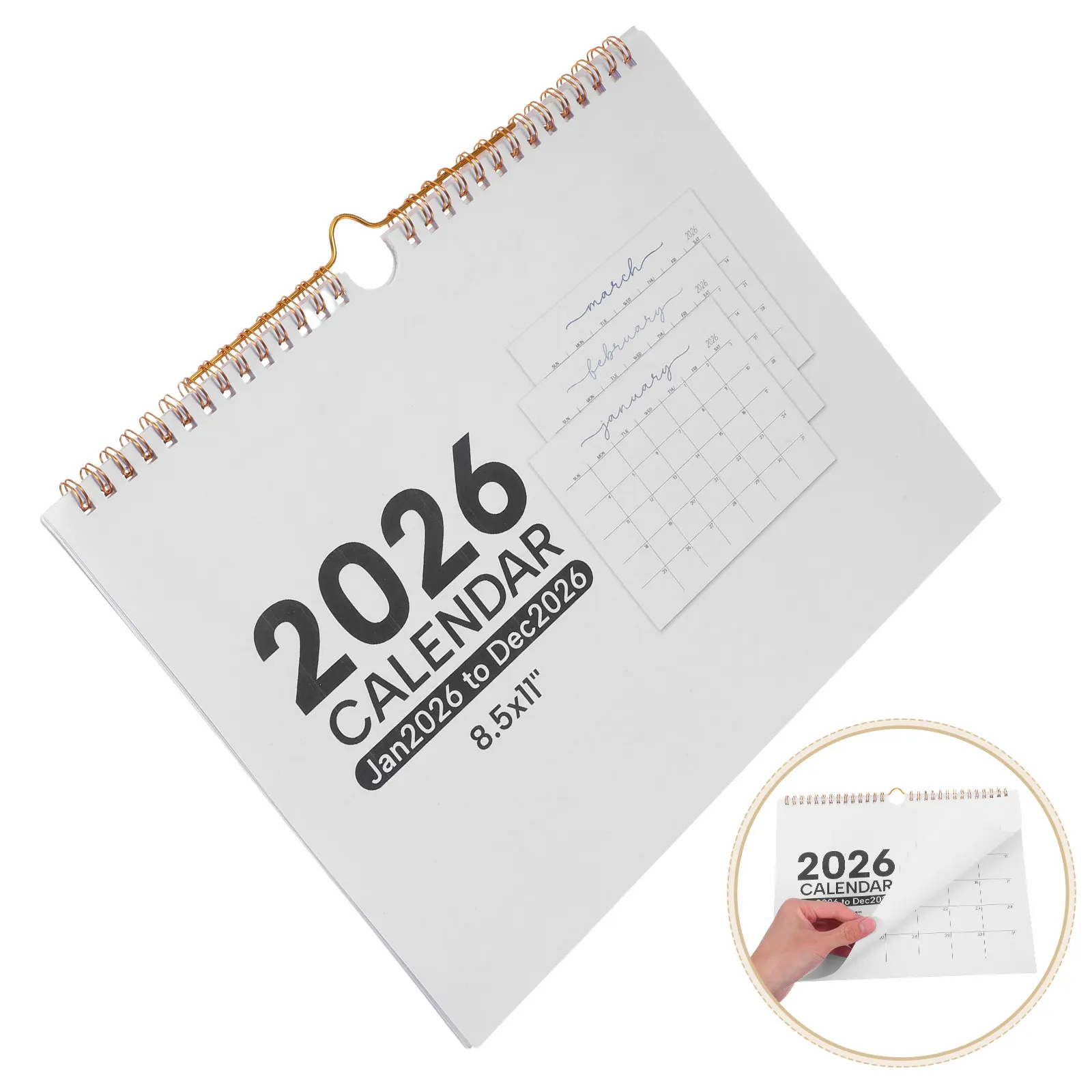 

Ежегодный настенный календарь на 2026 год, на спирали, на 12 месяцев, горизонтальный, с большим пространством для записей, органайзер для офиса, дома, класса