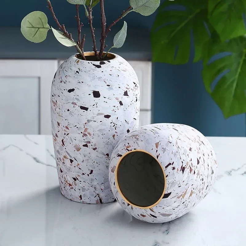 Creative Nordic Living Room Ceramic Vase Office Restaurant Dried Flower Flower Arrangement Terrazzo Pattern Craft Decoration