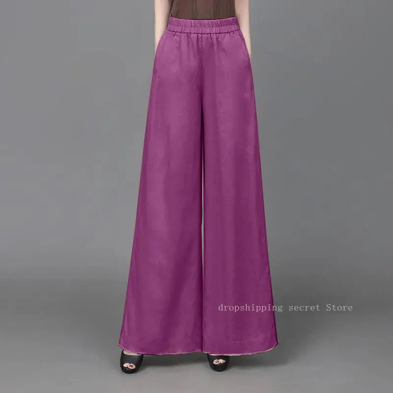 الكتان واسعة أرجل السراويل سراويل صيفية الإناث فضفاضة القطن المرأة السراويل اللف عالية الخصر الترفيه مستقيم بنطلون