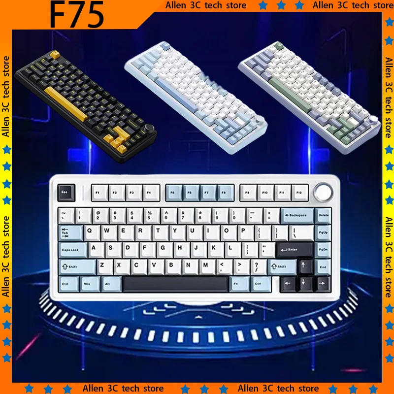 AULA F75 Mechanical Keyboard Wireless Bluetooth 2.4G Wired Tri-Mode Multifunctional Knob Hot Swap Laptop RGB PC Gaming Keyboard