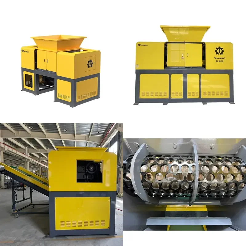 Automatic Large Plastic Recycling Crusherpet Bottles Fish Net Heavy Twin Shaft Shredder