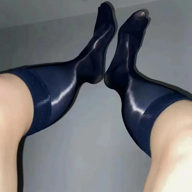 CLEVER-MENMODE Oil Shine Stockings Ultra Thin Sexy Silky Dress Business Socks Men Sheer See Through Socks Transparent