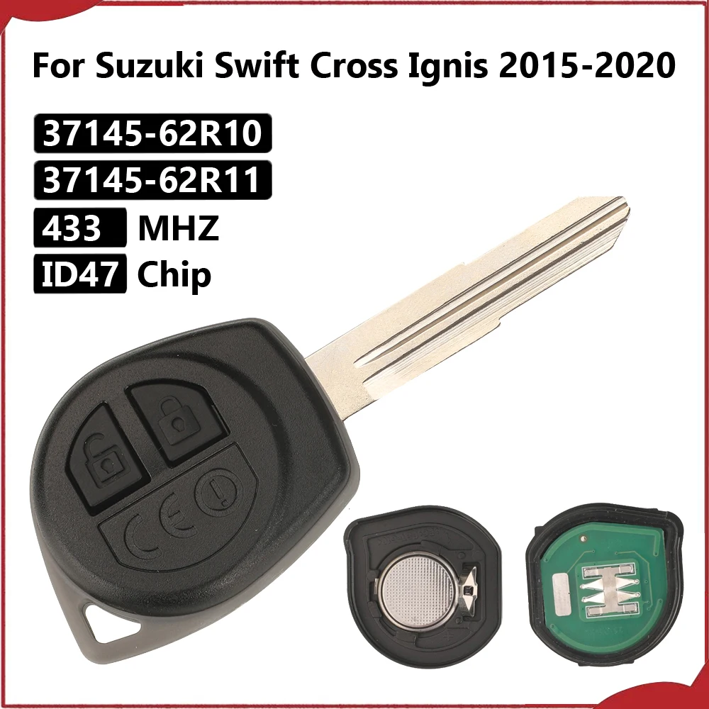 Jingyuqin New 433MHz FSK ID47 Remote Car Key For Suzuki Swift 2015-2020 37145-62R10 Cross Ignis 2017-2020 37145-62R11 2B Control
