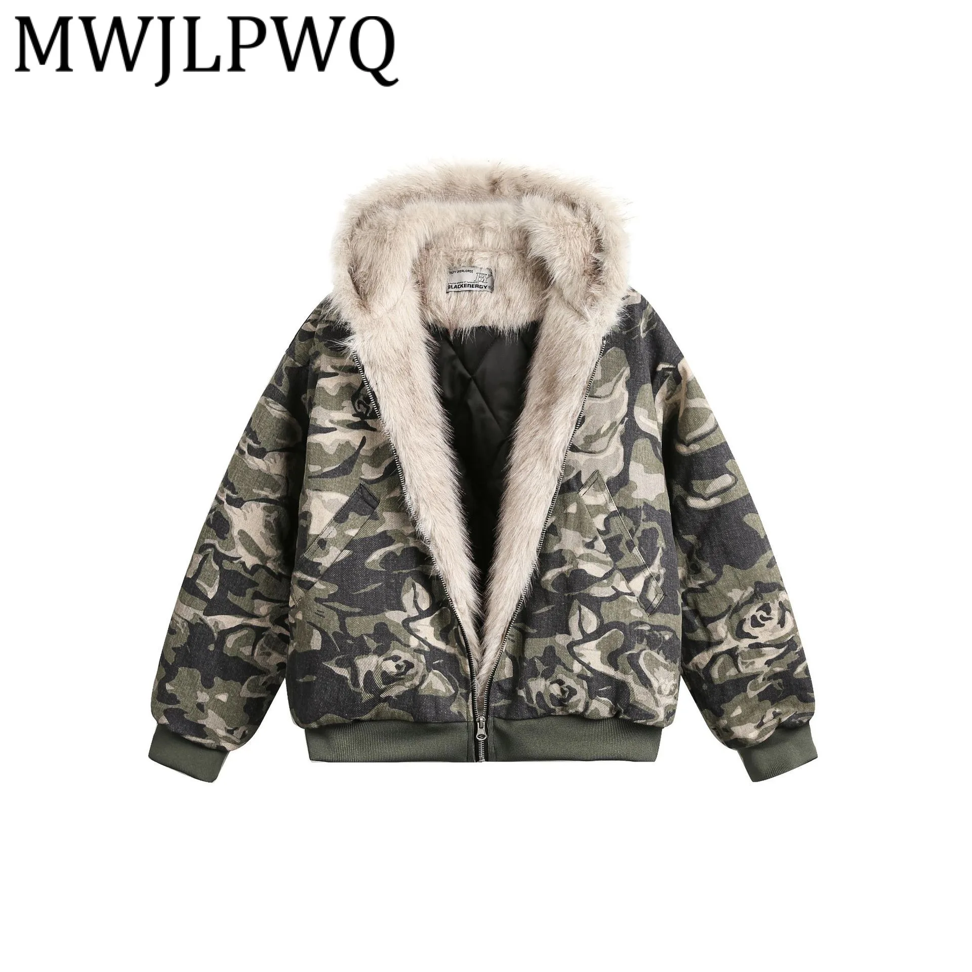 

MWJLPWQ 2025 Winter New High-Quality Camouflage Fur Collar Cotton Jacket Male High Street Niched Long Sleeve Tops MODISH 21431