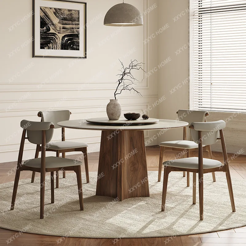 

Круглый обеденный стол LSlate с поворотным механизмом, современный, простой, высококачественный, из черного ореха, барный стол.