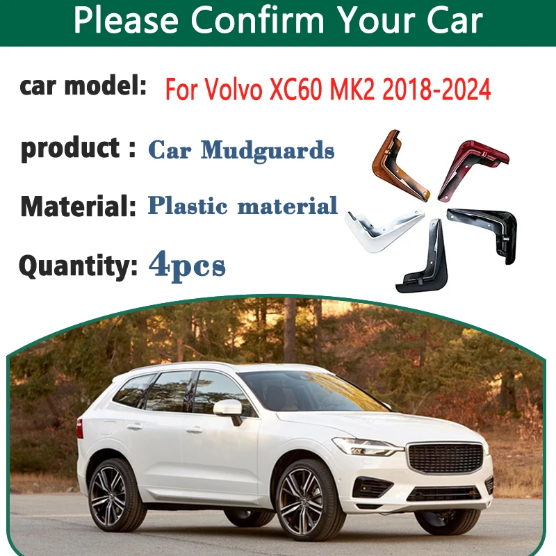 

4PCS Car Mud Flaps For Volvo XC60 MK2 Accessories 2018 2019 2020 2021-2024 Auto Mudguards Splash Guard Front Rear Fenders Parts