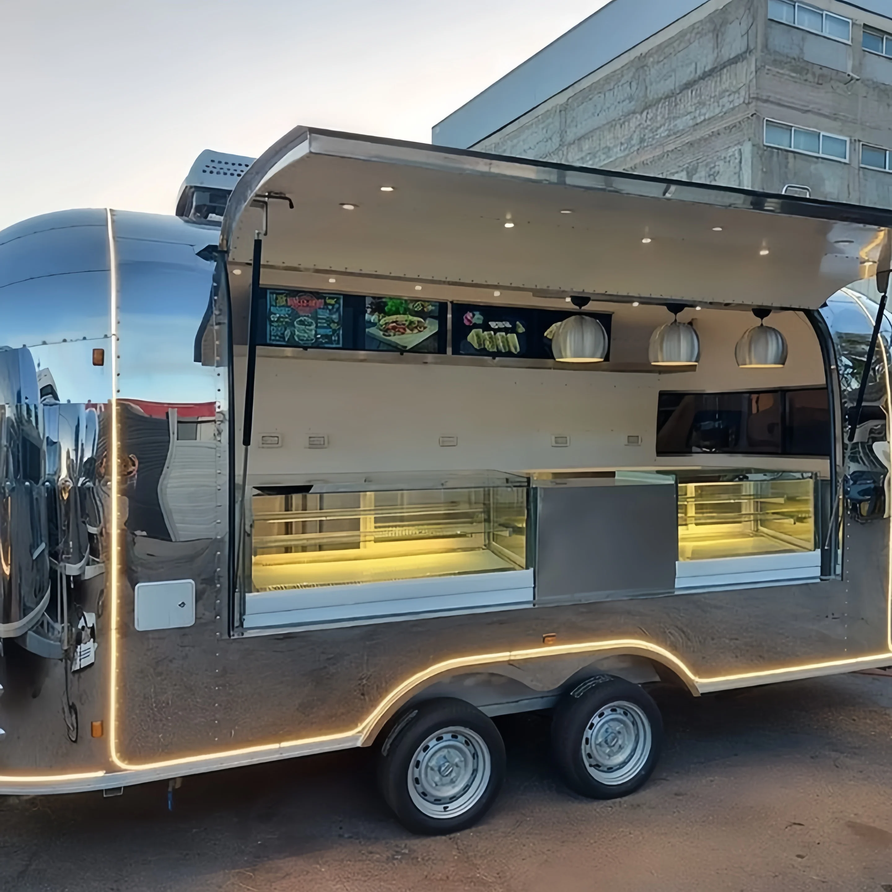 

Портативный уличный кухонный прицеп для еды, мобильная тележка для гамбургеров, кофейной тележки, дорожный кемпер, прицеп для еды из нержавеющей стали