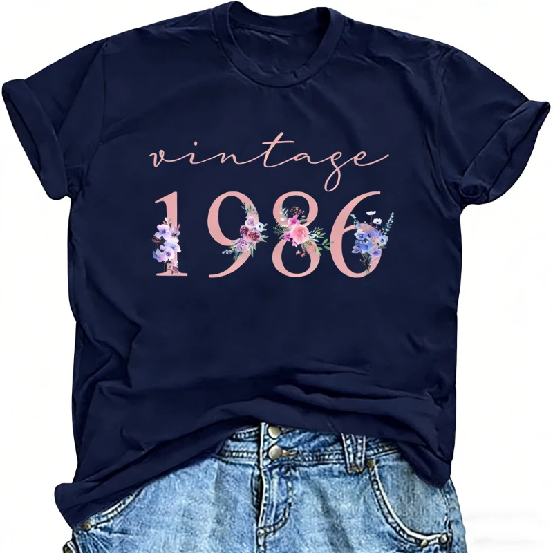40th Birthday for Women Vintage 1976 1986 1966 T Shirts Retro Party Gifts Casual Short Sleeve Customized Many Colors Tee Tops