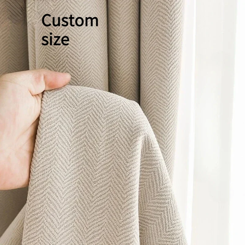 Custom Size Fashion Thick Chenille Beige Cream Luxury Curtains for Living Room Bedroom Blackout Texture Window Elegant