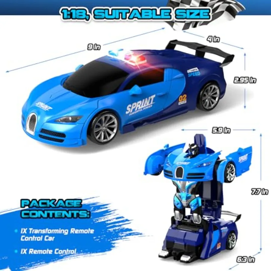 Remote Control Car, One-Click Becoming Robot Transforming Toys Car for Boys, Smooth Deformation, Demo Mode, 360° Rotation, Easy