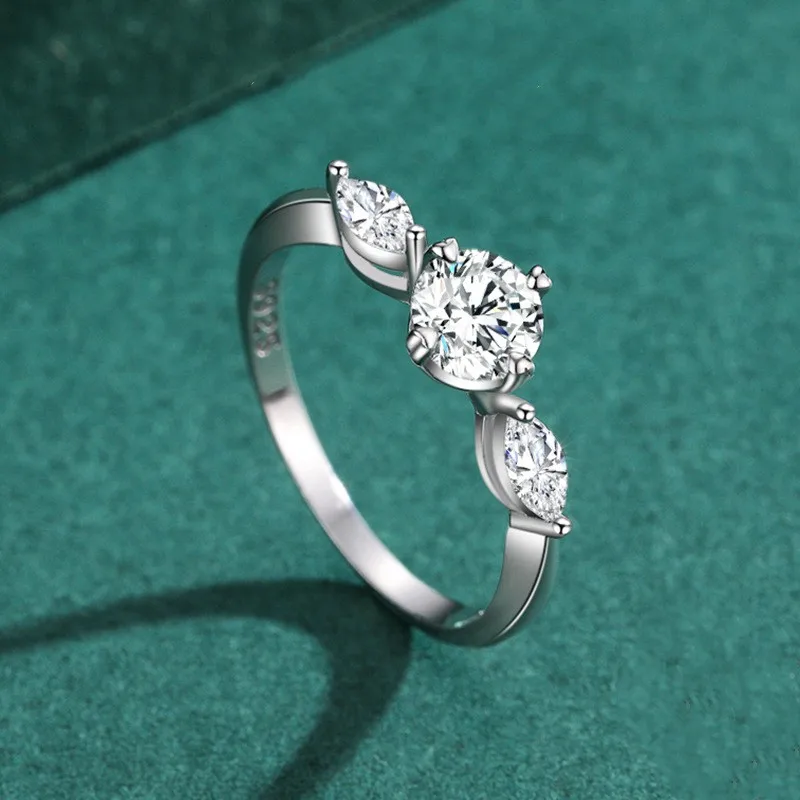 

Женское обручальное кольцо с круглым бриллиантом и родиевым покрытием из кубического циркона 925 пробы для свадебной вечеринки