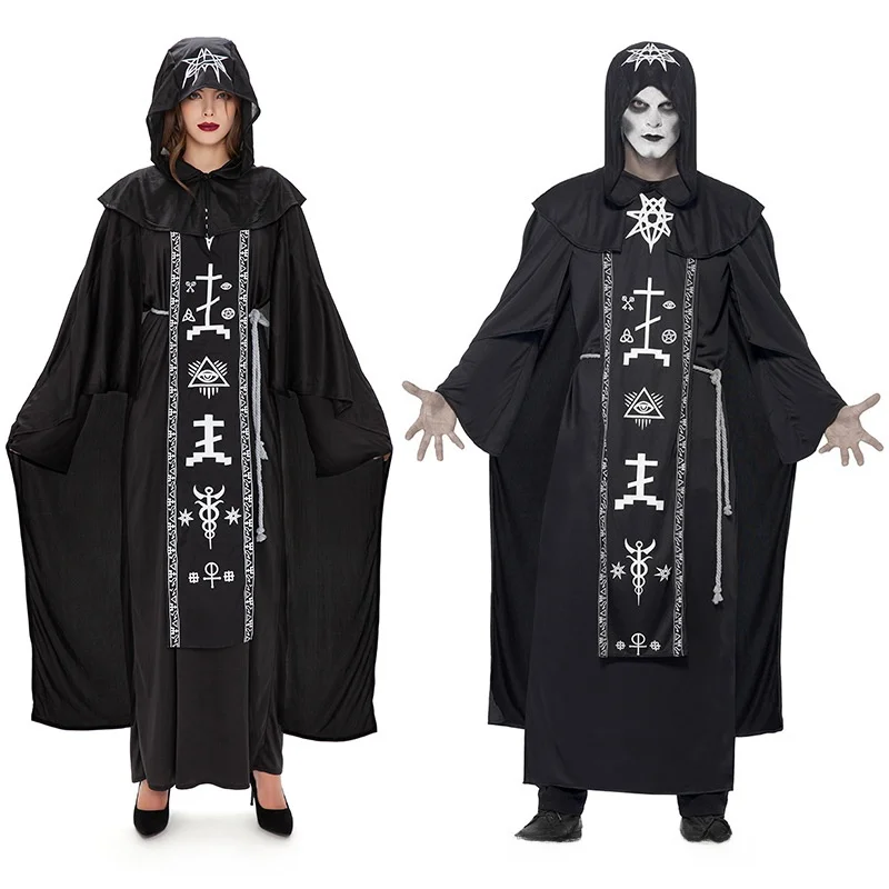 زي تنكري للبالغين لعيد الهالوين على شكل عباءة ساحر، زي مصاص دماء للعروض المسرحية، ملابس حفلات بثيمة سحرية للأزواج