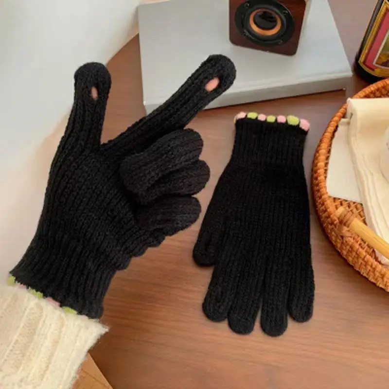 Knitted Woolen Gloves Female Winter Keep Warm Mittens Touch Screen Riding Split Finger Thick Gloves Full Finger Woolen Gloves