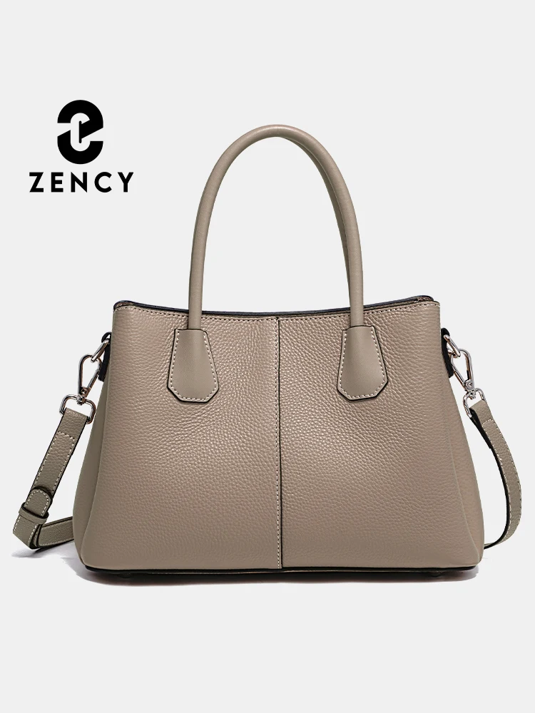 Zency Trend Ladies Elegant Genuine Leather Top-handle Bag Women Luxury Designer Crossbody Dual Buckle Compartment Tote Sacs