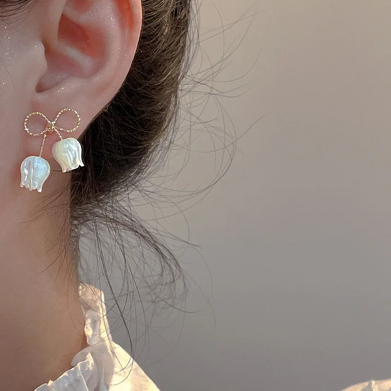 EM179 New Popular Cute Flower Tulips Bow Alloy Drop Earring Gift  Personality Jewelry Wholesale
