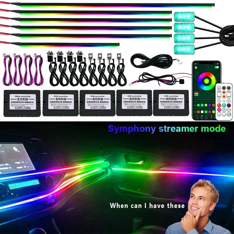 18 in1 Car Interior Acrylic Guide Fiber Strip 6 in 1 Backlight Car Ambient Lights RBG 64 Color Decoration Atmosphere Lamp